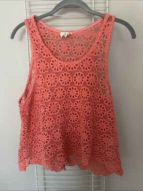 Pins & Needles Coral Crochet Floral Tank